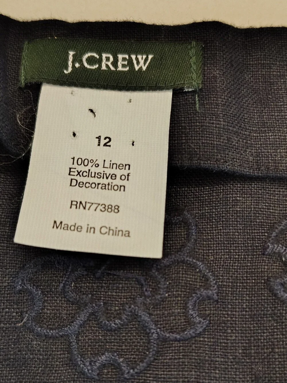J. Crew Navy Linen Tunic with White Floral Embroidery